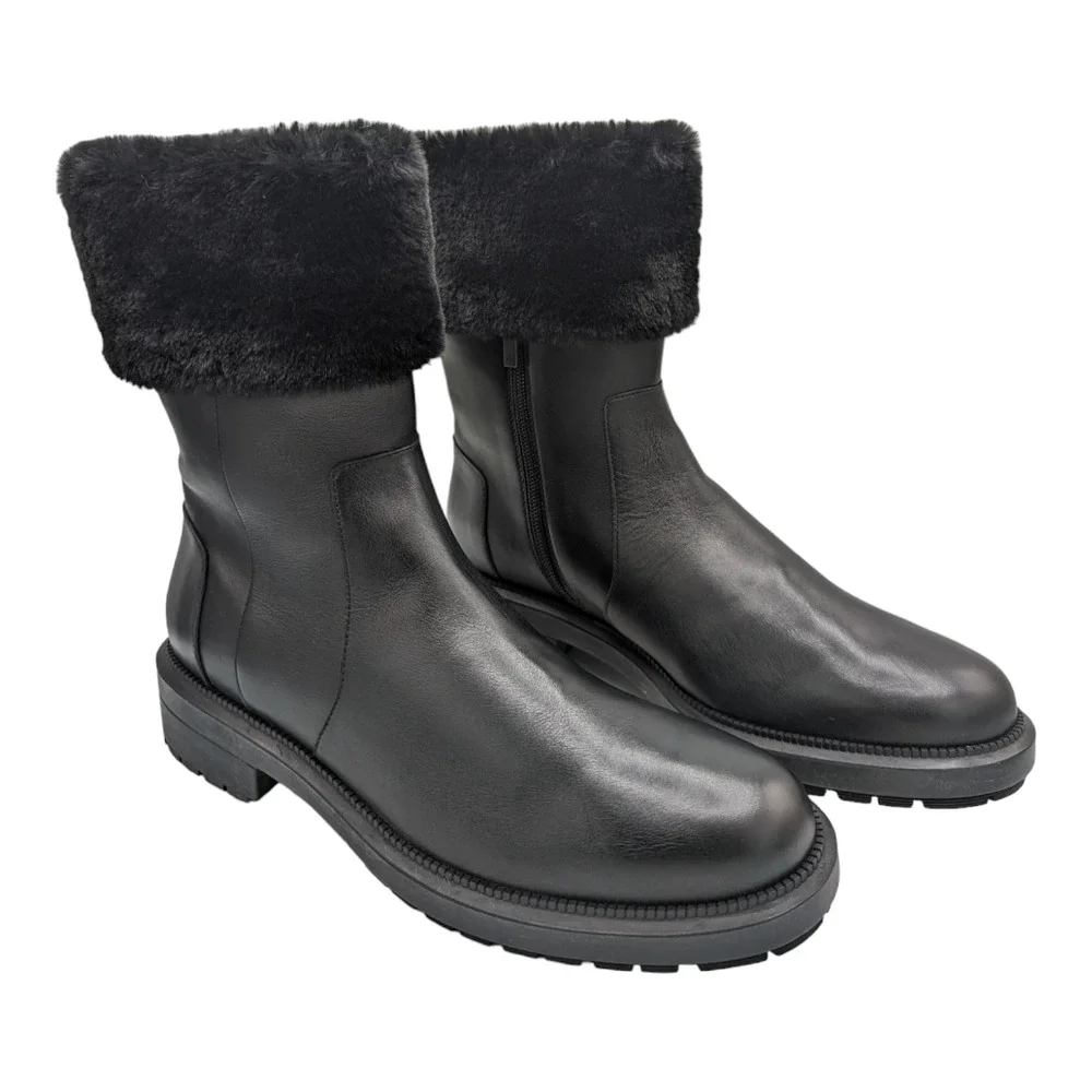 Aquatalia LaCie Black Faux Fur Lug Sole Leather Boots Water Resistant 10.5